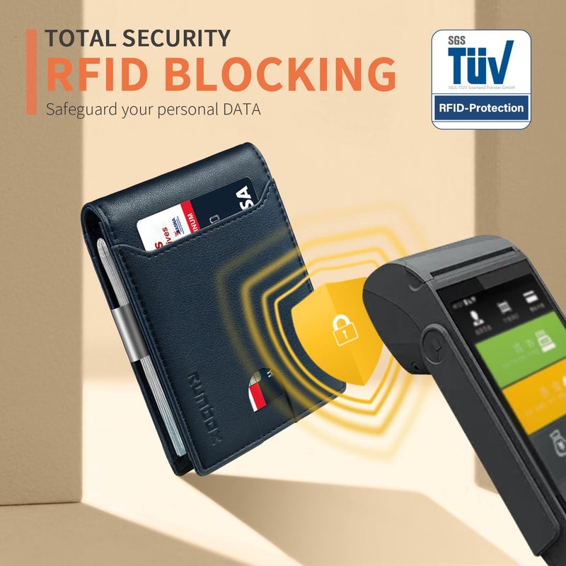 RUNBOX Money Clip Wallets for Men,Slim Leather Mens Bifold Wallet,RFID Blocking Front Pocket Wallet,Thin Credit Card Holder with Gift Box - Image 5